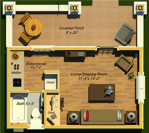 GC240CFP-BPS    Craftsman 240sf Guest Cottage   Building Plan Set