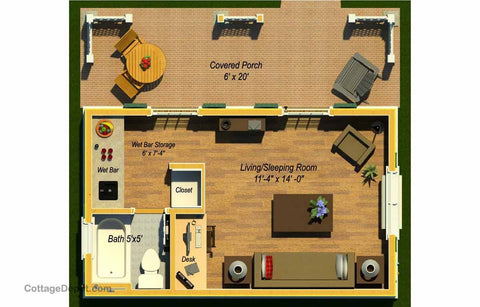 GC240CRP-KIT 240 sf Caribbean Guest Cottage - Building Plan Kit